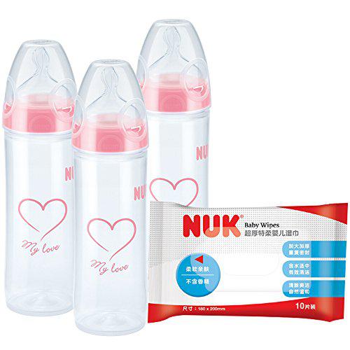 NUK 纤巧宽口 PP奶瓶  250ml *3+NUK 特柔婴儿湿巾 10片装
