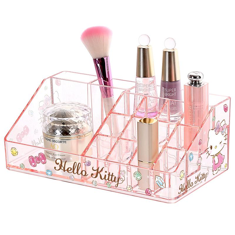 HELLO KITTY透明粉色平面化妆品收纳盒