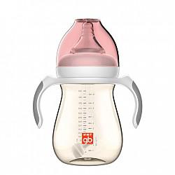 gb好孩子母乳实感宽口径握把吸管PPSU奶瓶300ml-粉红(小饿魔系列)