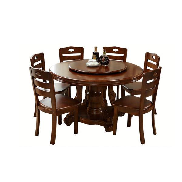 美天乐 现代中式实木圆形餐桌 1.3米+6椅带转盘