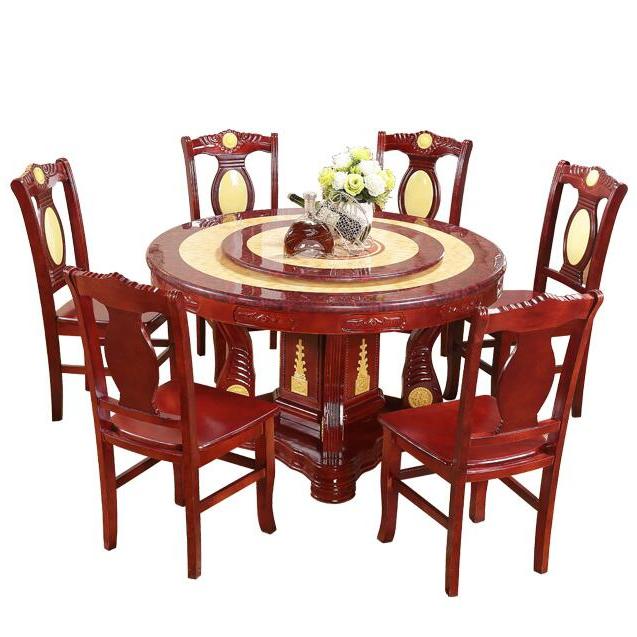 鸿达百木 实木大理石餐桌椅组合 一桌六椅 1.3米