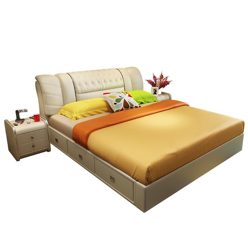 忆斧至家 真皮软床 标准款 180*200cm+3抽+椰棕床垫+床头柜2个