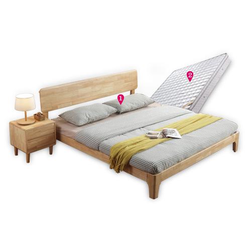 健舒宝 北欧风格 实木双人床+床垫组合 (1.8*2.0M 单床+床垫)