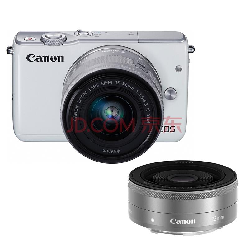 佳能（Canon）EOS M10微型单电双头套机 白色（变焦EF-M 15-45mm）& （定焦EF-M 22mm f/2 STM）2998元