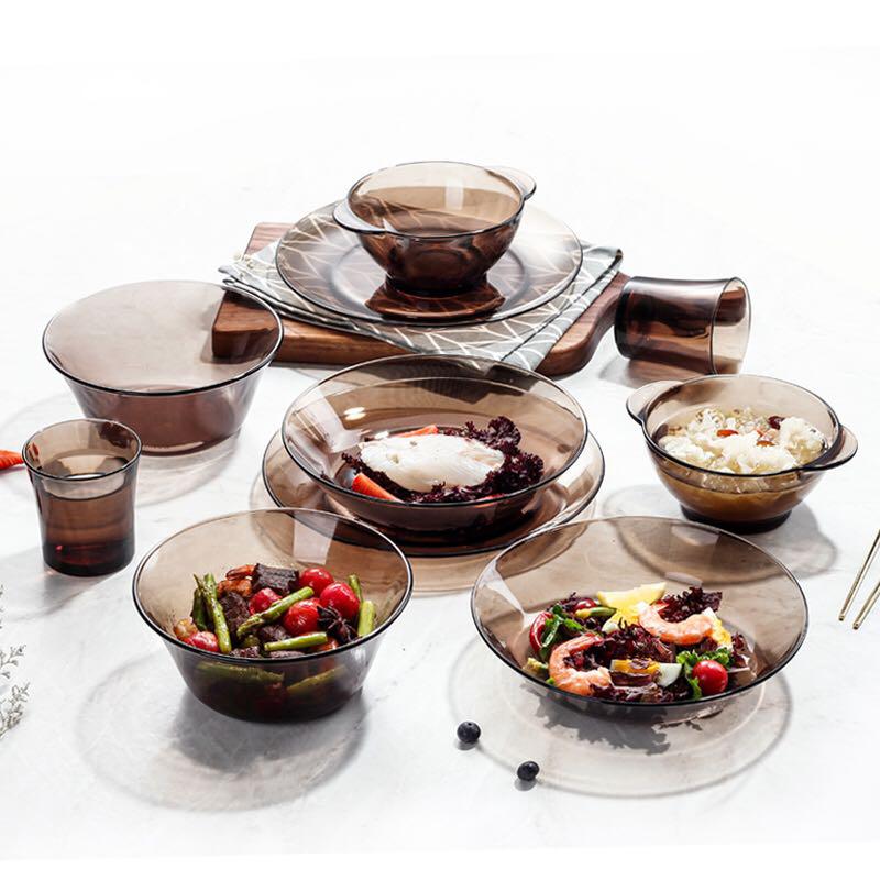 DURALEX 多莱斯 餐具套装 碗碟套装微波炉专用10件套 琥珀色