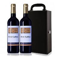法国进口红酒小卡丽勒PETITCAILLOU干红葡萄酒750ml*2瓶双支带酒具黑色皮礼盒88元