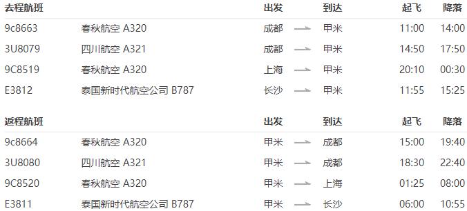 成都/上海/长沙-泰国甲米6-7天往返含税机票