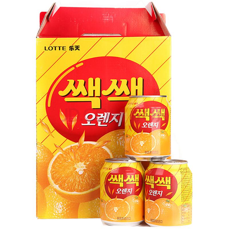 【京东超市】乐天（Lotte）韩国原装进口 乐天粒粒橙水果饮料238ml ×12罐