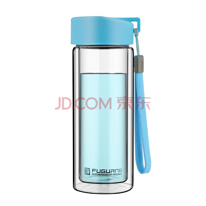 富光耐热防烫便携提手水杯男女士时尚透明双层玻璃杯天蓝色280ml（G1311-280）20元