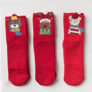 圣诞快乐：caramella 圣诞袜子儿童珊瑚绒加绒袜子3双装