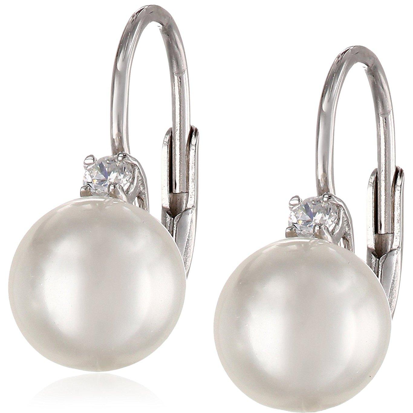 Amazon Collection GH09-76EWHITE 纯银镶钻珍珠耳钉