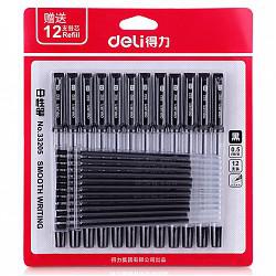 得力（deli） 33205 卡装中性笔 12支笔/卡 0.5mm 黑色 附赠12支笔芯