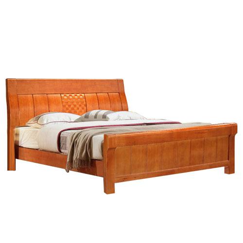 木巴 现代简约中式橡胶木床 1.8米 柚木色C299