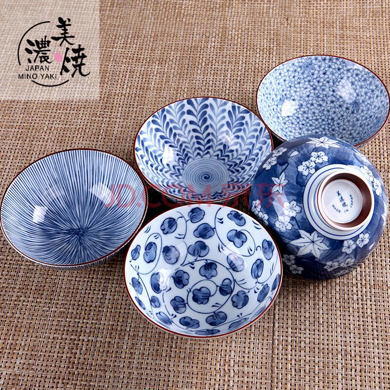 美浓烧 陶瓷日式餐具套装礼盒 4.5英寸 蓝绘饭碗 (5个)89元，可3件7折