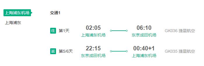 上海直飞东京6-7天往返含税机票（赠送wifi）
