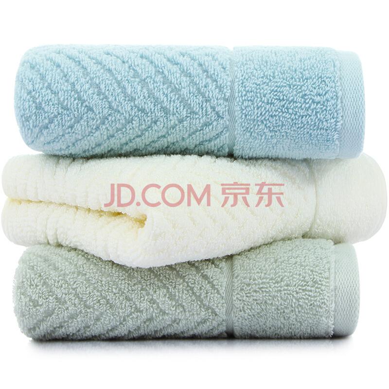 三利 纯棉A类标准简约素雅毛巾超值3条装 34×71cm 每条均独立包装 豆绿+米色+浅蓝9.9元