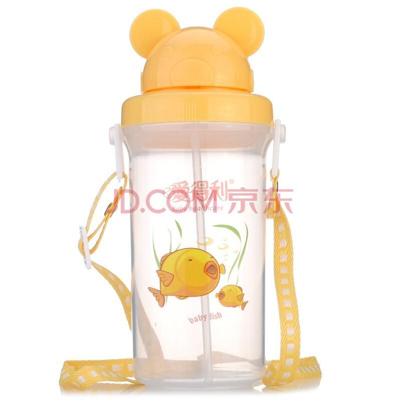 爱得利儿童水壶PP材质宝宝喝水壶水具带吸管便携背带式360mL F50(颜色随机)