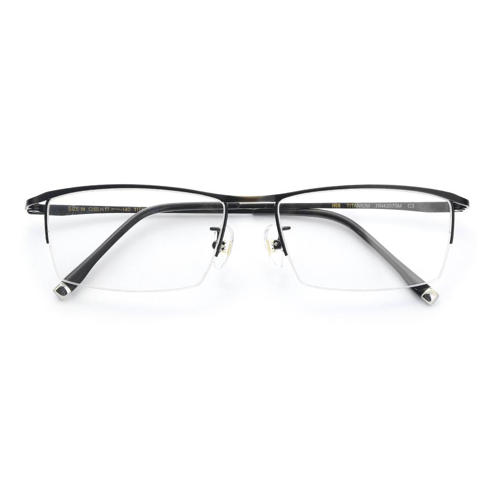 HAN HN42070M 纯钛半框光学眼镜架+1.60防蓝光镜片