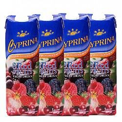 塞浦丽娜（Cyprina）8种红色水果果汁饮料 1L*4瓶 整箱 塞浦路斯进口 果汁饮料 *3件117元（合39元/件）