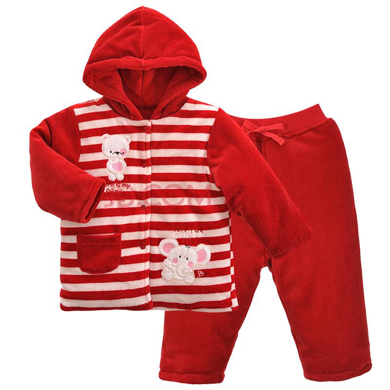 LEERJIA乐儿佳宝宝棉衣冬装外套婴儿外出服红色条纹59cm合82.6元/件