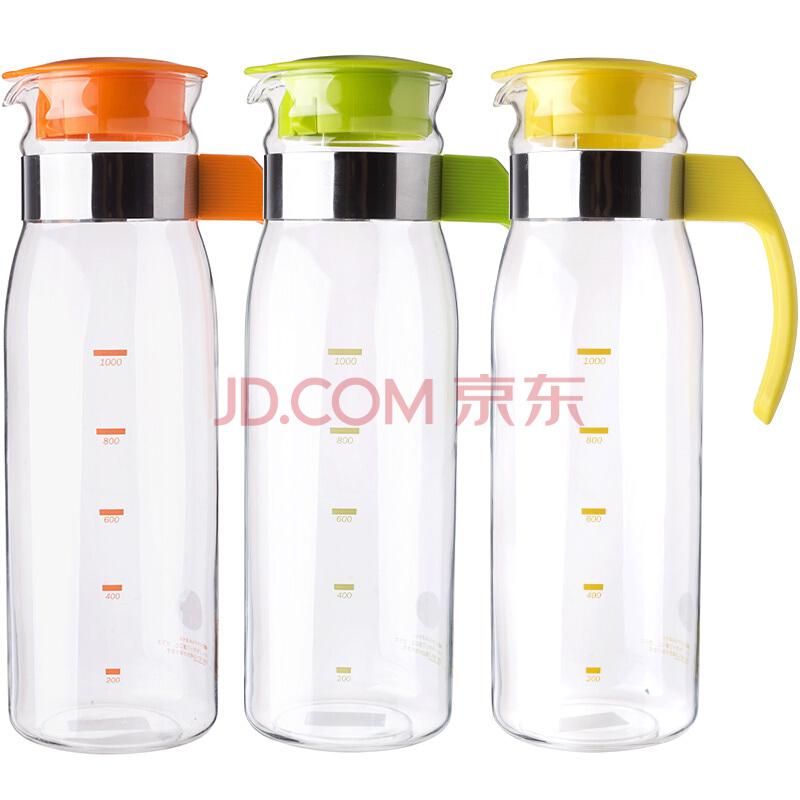 HARIO日本原装进口耐热玻璃冷水壶彩色套装3件套凉水壶1.4L大容量玻璃水壶RPLN-14-3C（两组颜色随机发货）119元包邮（合39.67元/件）