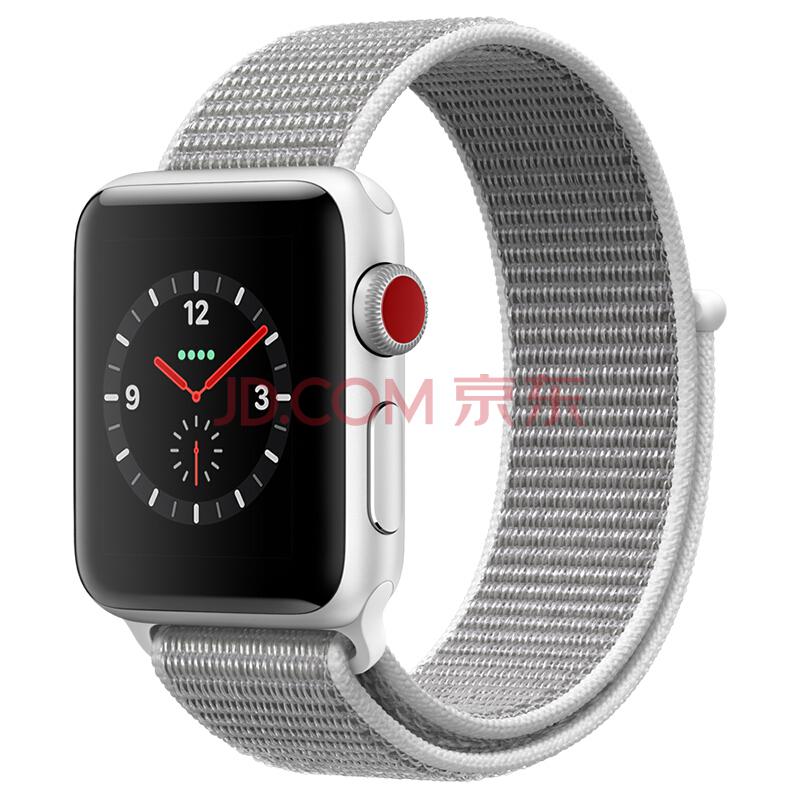 Apple Watch Series 3智能手表（GPS+蜂窝网络款 38毫米 银色铝金属表壳 海贝色回环式运动表带 MQQH2CH/A）