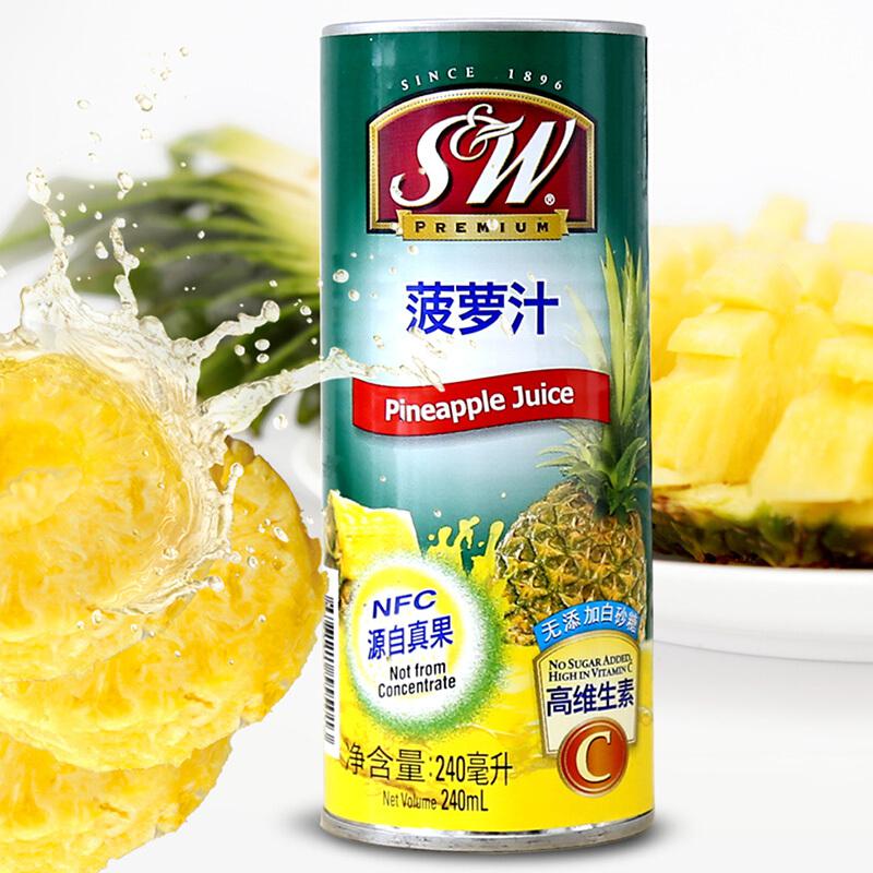S&W 菲律宾进口菠萝汁 100%NFC源自真果 240ml x4罐