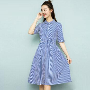 京东商城 高梵  女新款韩版显瘦条纹连衣裙+凑单品