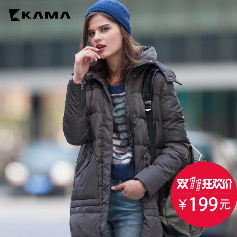 天猫 双11狂欢： KAMA卡玛 冬季时尚拼接加厚中长款羽绒服