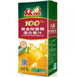 限华北：众果100%黄金柑香橙混合果汁1L×6盒 便携装