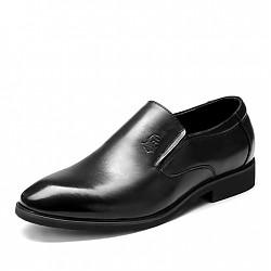 老人头(LAORENTOU)男士时尚潮流男鞋舒适英伦尖头休闲皮鞋 LQD661 黑色套脚 40码