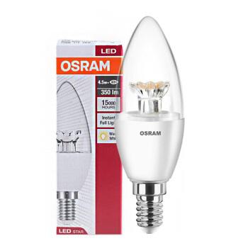 OSRAM 欧司朗 LED烛泡4.5W E14灯口 黄光透明烛泡