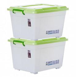 禧天龙Citylong 环保塑料半透明滑轮收纳箱 大号衣物储物整理箱2个装 中粉绿58L 6099