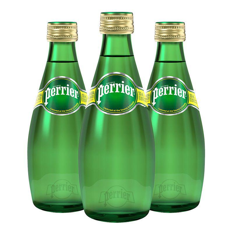 法国进口 巴黎水Perrier气泡矿泉水（原味） 玻璃瓶装 330ML*24瓶/箱
