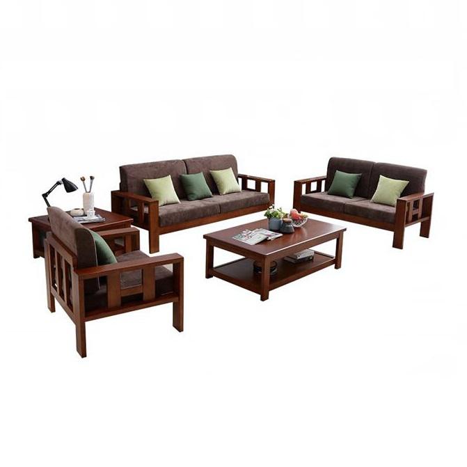夏树 新中式实木沙发组合 单人位+双人位+三人位+长茶几+方茶几
