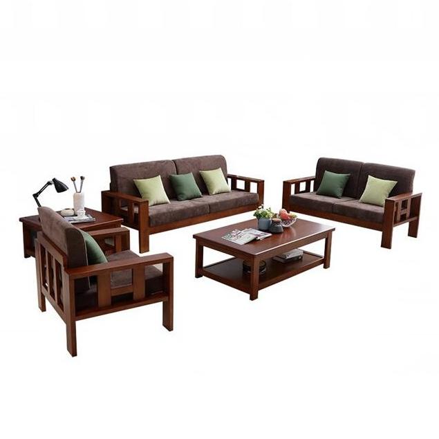 夏树 新中式实木沙发组合 单人位+双人位+三人位+长茶几+方茶几