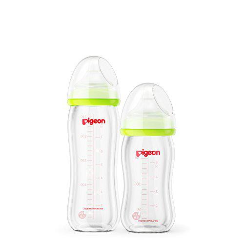 PIGEON 贝亲 自然实感 宽口径 玻璃奶瓶套装 240ml 绿色 配M奶嘴+160ml 绿色 配SS奶嘴