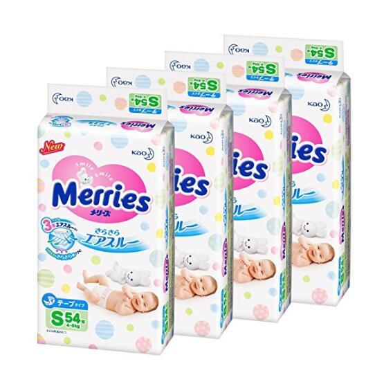 花王 Merries 婴儿纸尿裤 腰贴式 S号 216枚 (54枚×4)