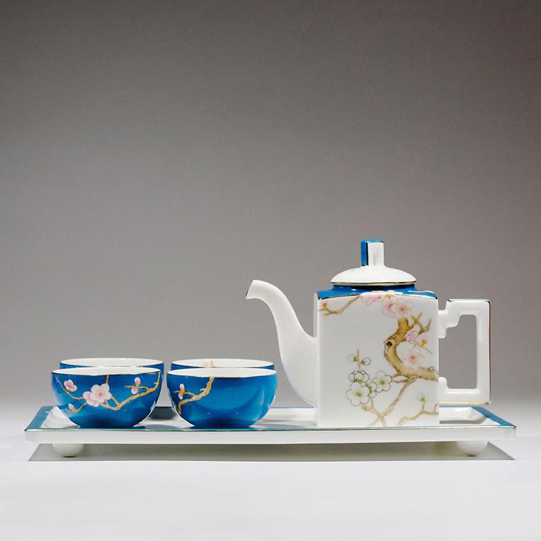 Asianera 手绘骨瓷 梅在春天 方壶茶具套装