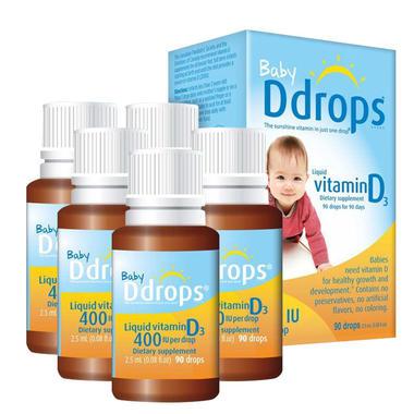 Ddrops 婴儿维生素D3滴剂 90滴 *5瓶