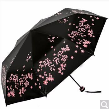 天堂伞 （UPF50+）全遮光黑丝亮胶樱花三折晴雨伞