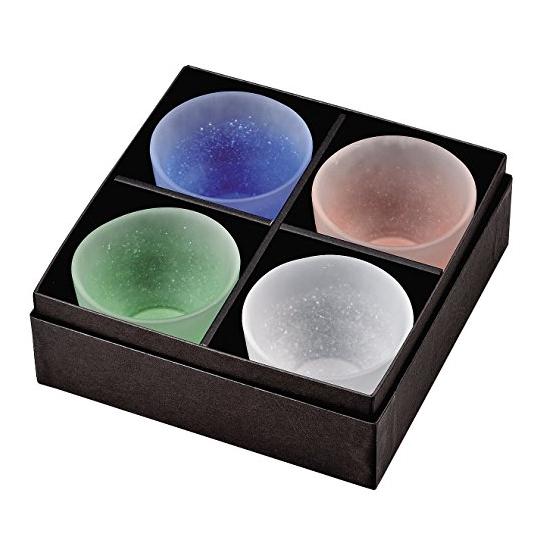 Hirota Glass 廣田硝子 日式和风手工茶具 吹雪 4色冷茶杯套装 369-4