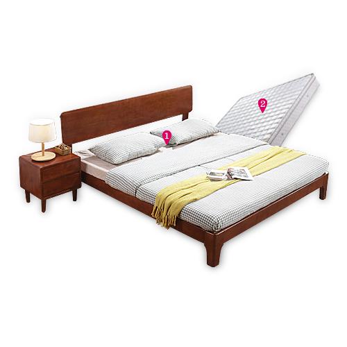 健舒宝 北欧风格 实木双人床+床垫组合(胡桃色 1.8*2.0M 单床+床垫)