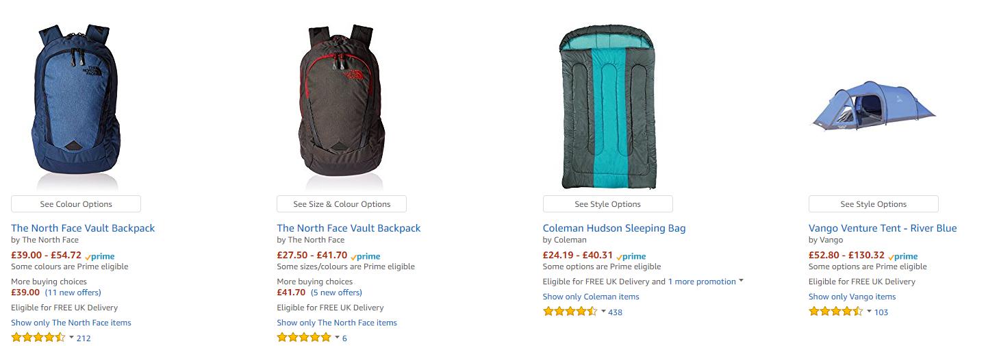 英国亚马逊 精选户外产品 含睡袋、背包、帐篷等