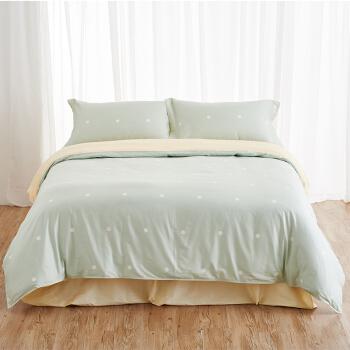 大朴（DAPU）套件家纺 A类床品 精梳纯棉四件套 缎纹印花床单被罩 绿色圆点 1.8米床 220*240cm