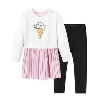 balabala巴拉巴拉 2017秋新款 女童小猫冰淇淋两件套连衣裙
