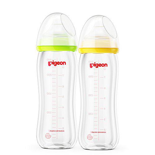 PIGEON 贝亲 自然实感 宽口径 玻璃奶瓶 240ml 2个装 (绿色+黄色)