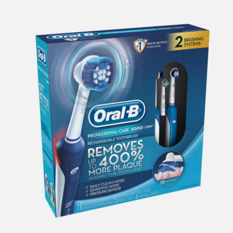 BRAUN 博朗 Oral-B 欧乐-B Pro 2000 3D智能电动牙刷蓝白色*2只 +1个可替换刷头
