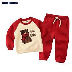 Minizone 春秋冬款加绒保暖儿童拼色运动休闲卫衣套装