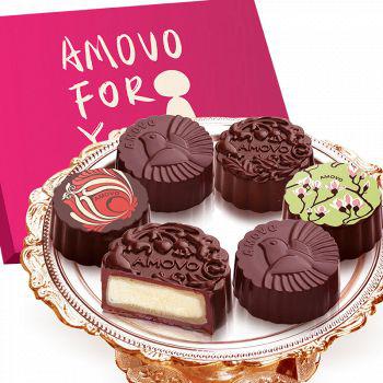 10点：amovo 魔吻 巧克力月饼礼盒装 6口味 6枚 210g